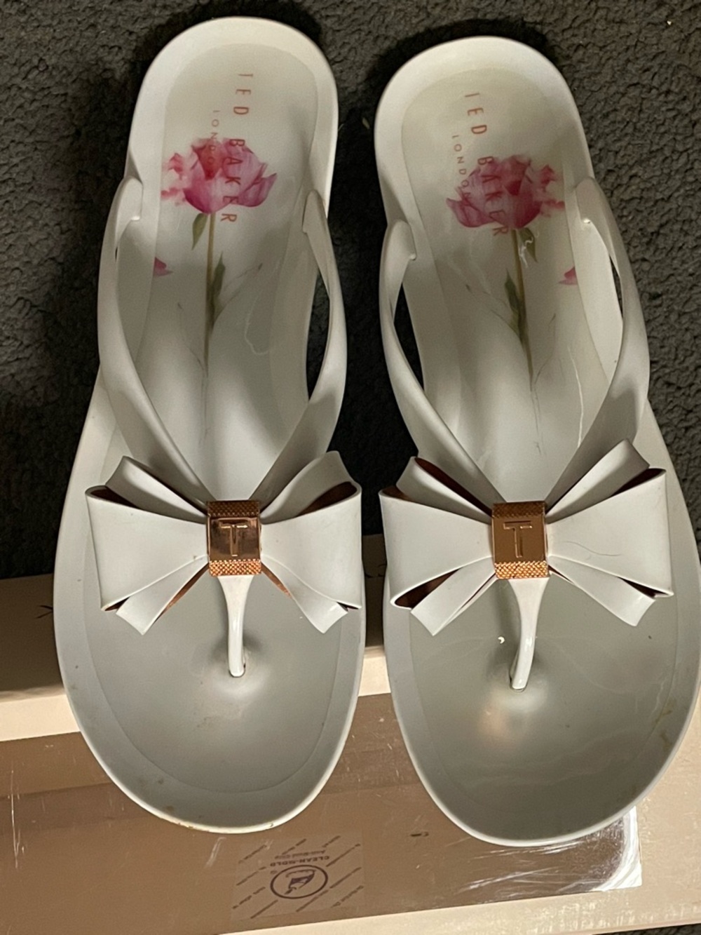 Ted Baker London White Bow Jelly Sandals with Rose Detail